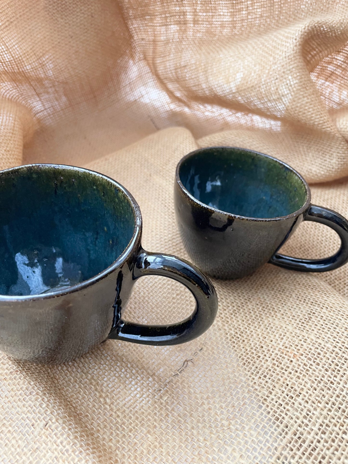 Question Mug in jade, slightly grogged, handmade ceramics