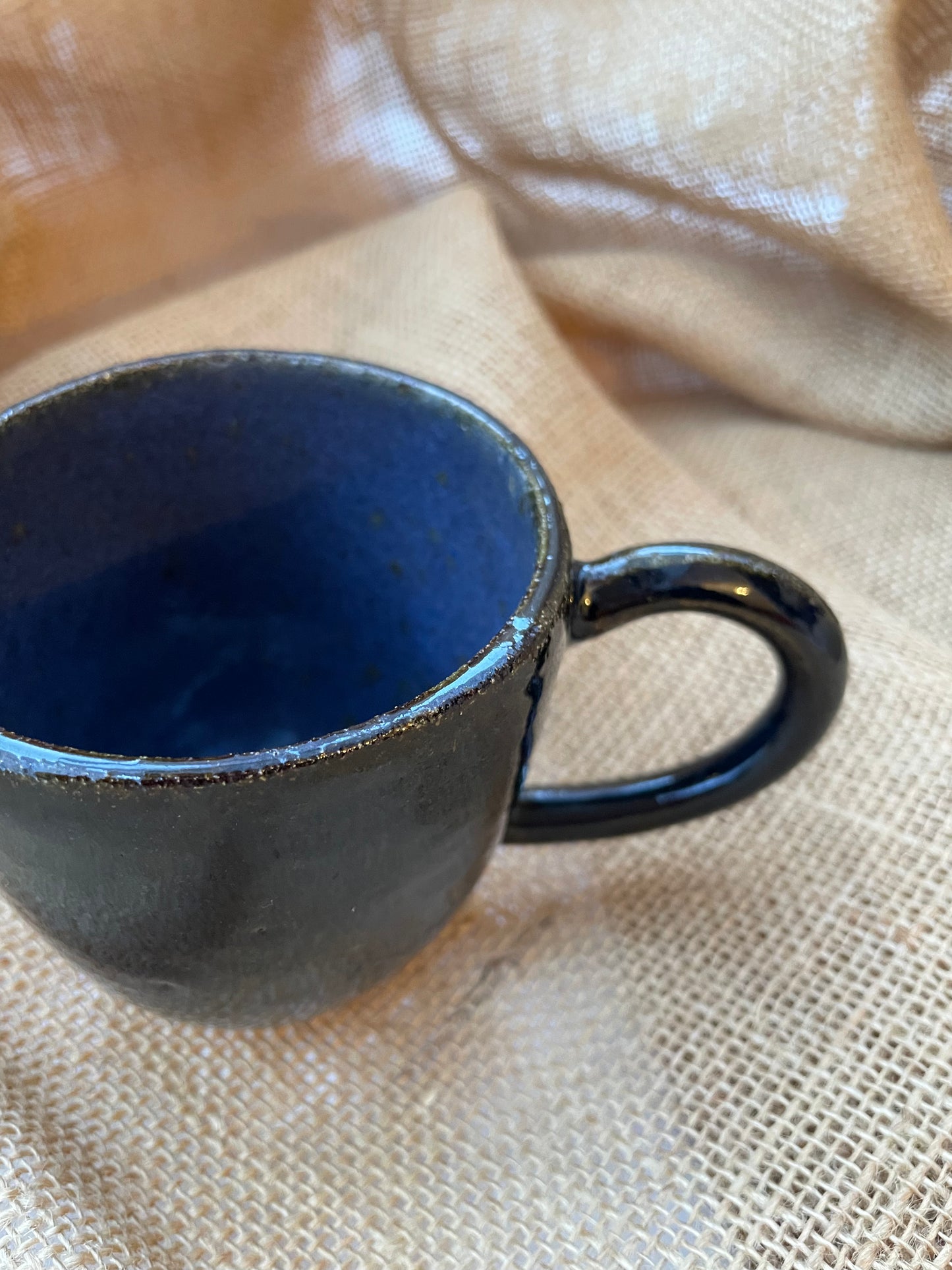 Question Mug in purple and mixed colors, handmade ceramics