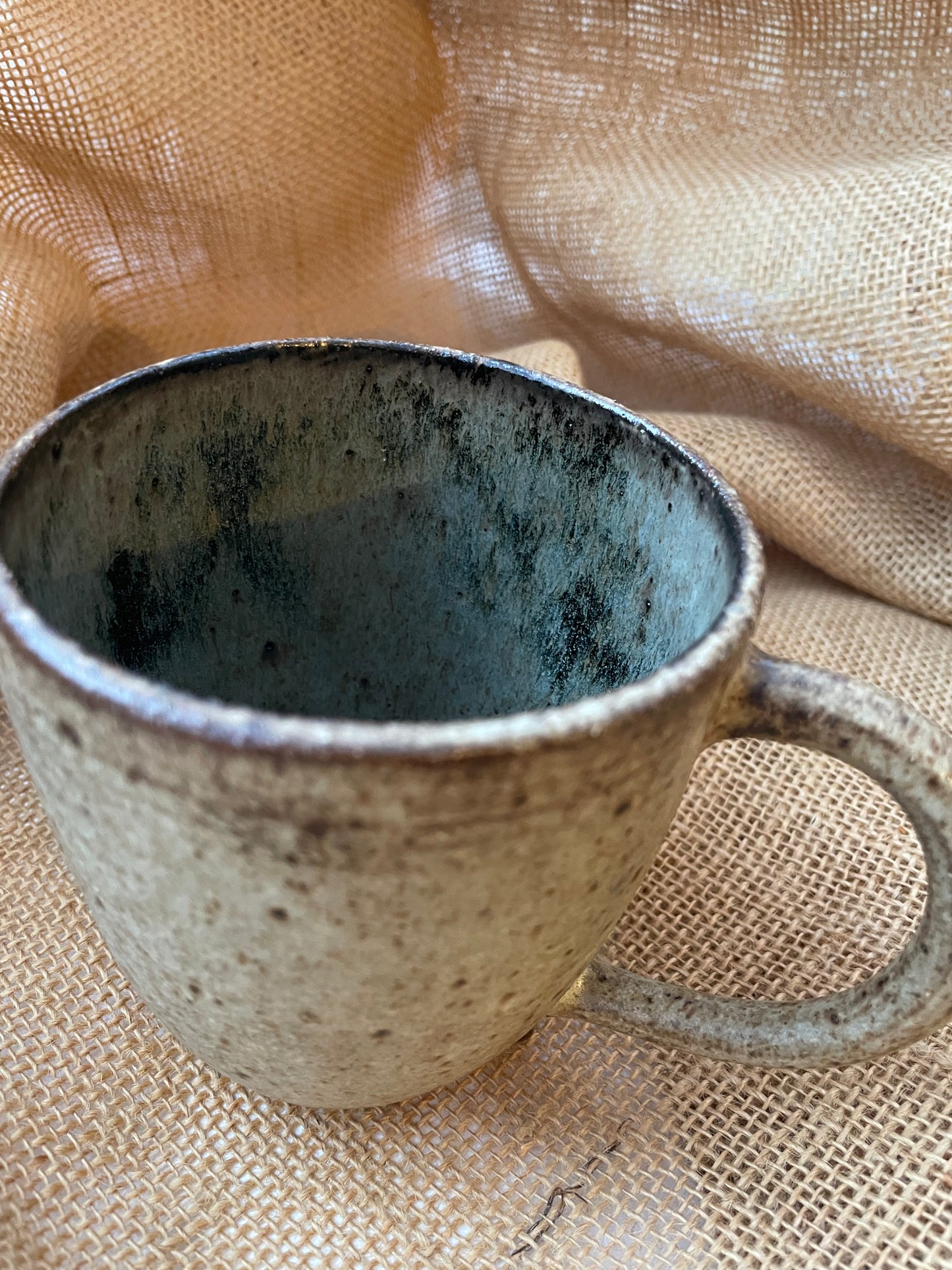 Question Mug in light brown, grogged, handmade ceramics