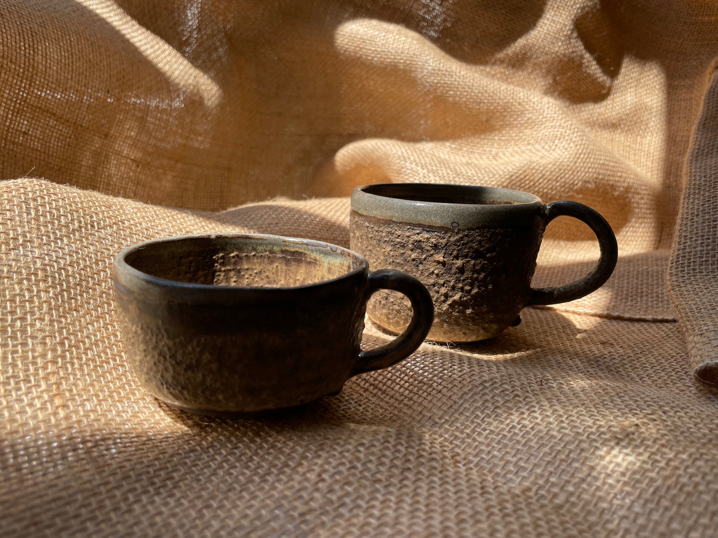Question Mug in dark brown, slightly grogged, handmade ceramics