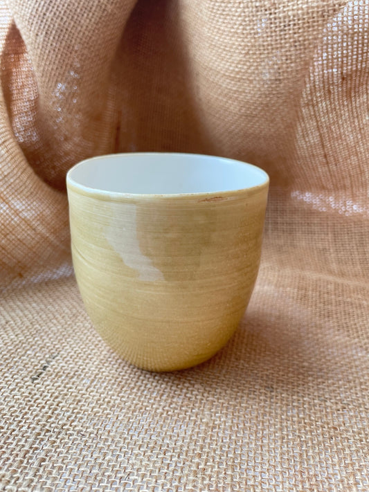 Mug in white and yellow, pebble shape, handmade ceramics #4