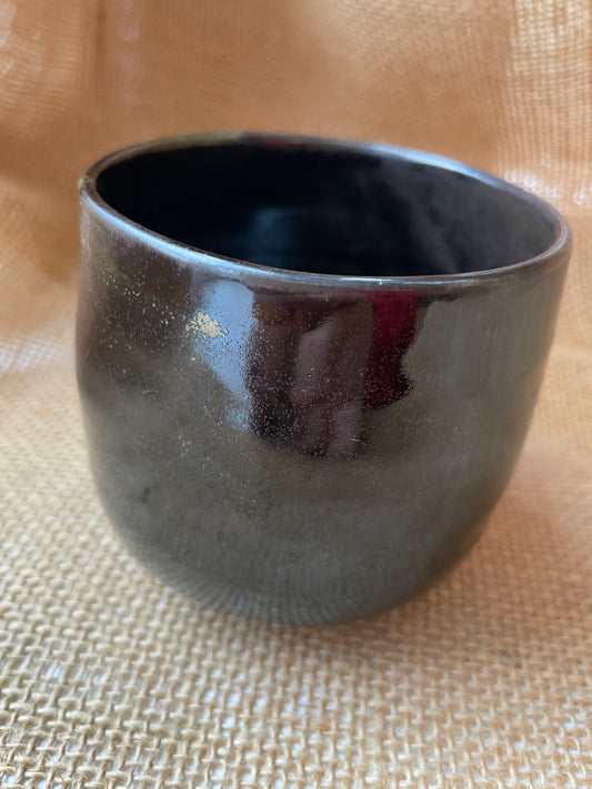 Mug in black with gold specks, round shape, handmade ceramics #1