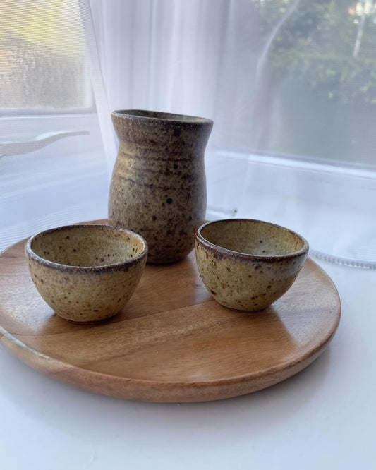 Sake set in brown, handmade ceramics