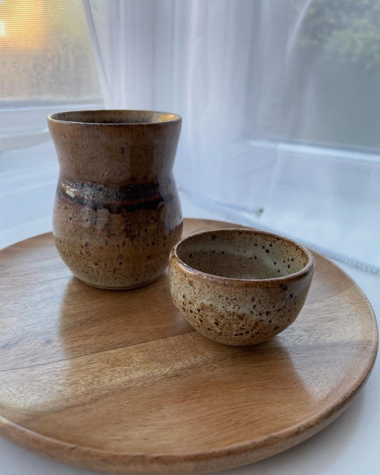 Sake set in orange brown, handmade ceramics