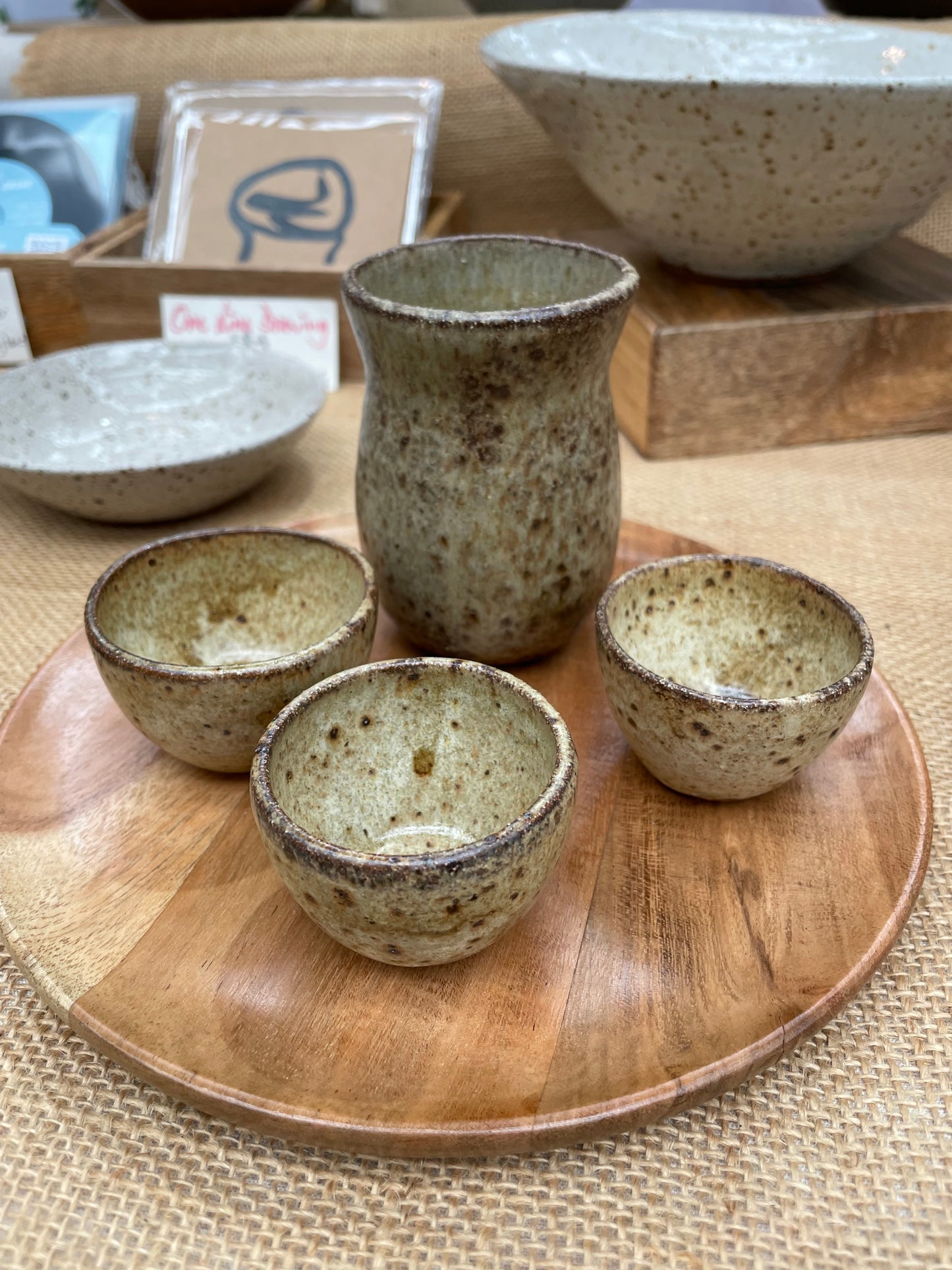 Sake set in brown, handmade ceramics