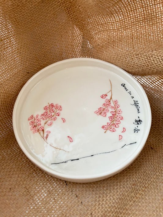 Sakura plate #5, sketch on porcelain