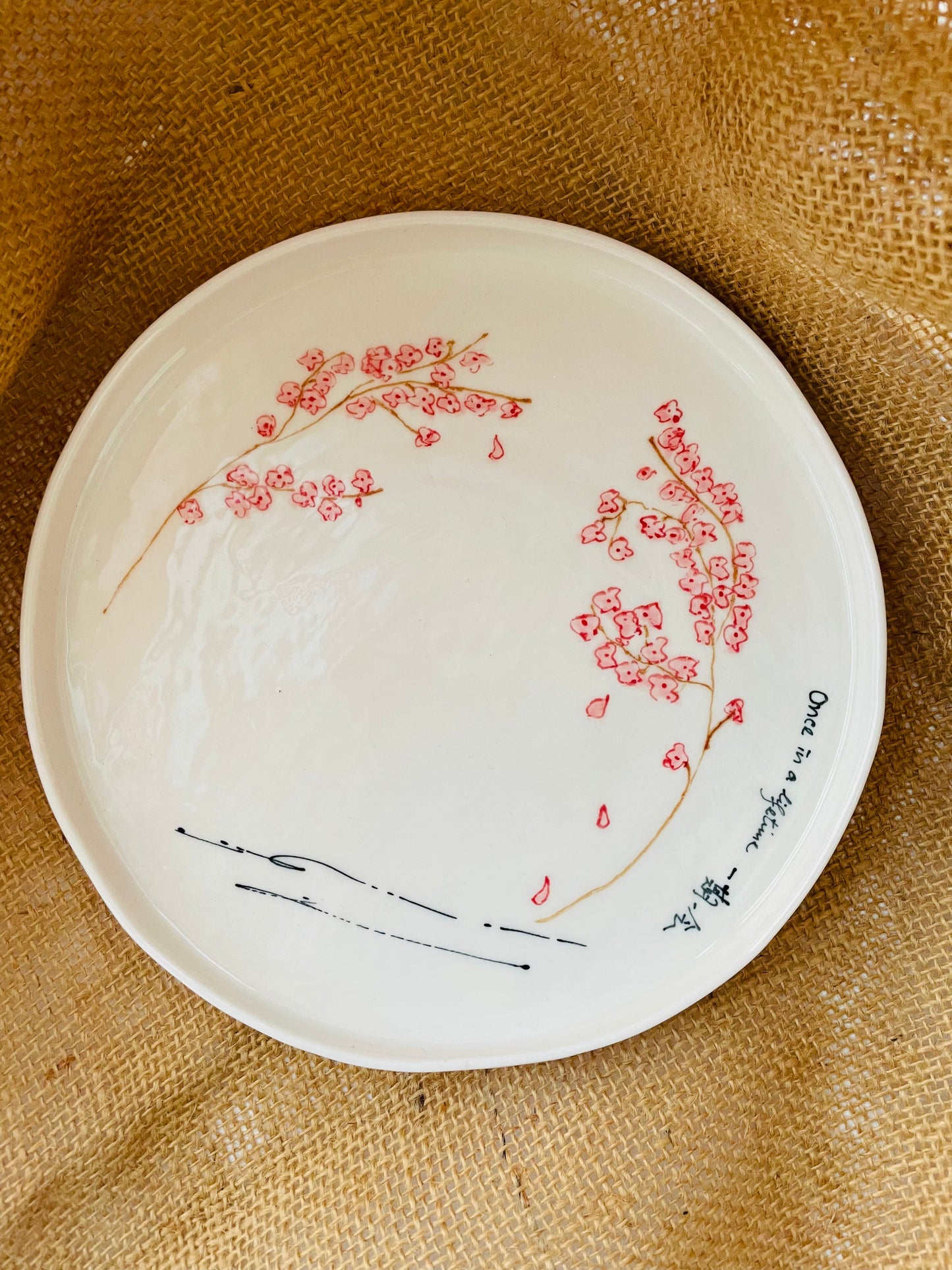 Sakura plate #7, sketch on porcelain