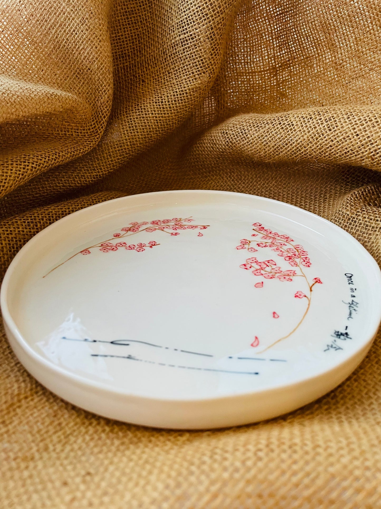 Sakura plate #7, sketch on porcelain