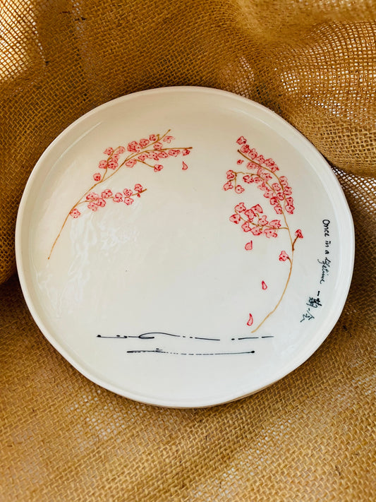 Sakura plate #7, sketch on porcelain
