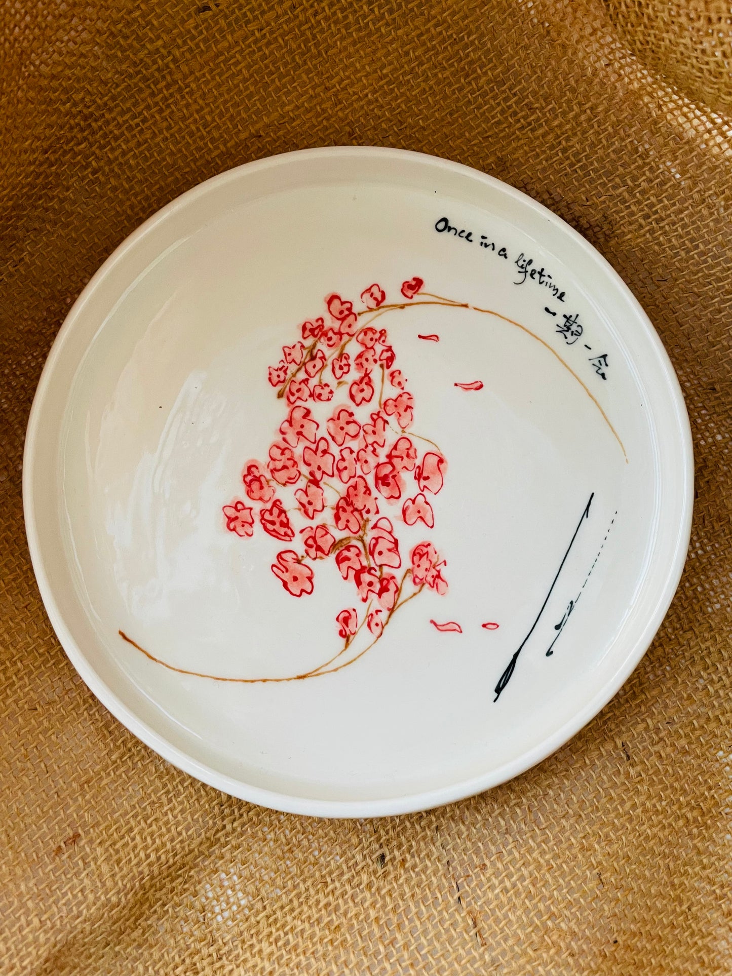 Sakura plate #6, sketch on porcelain