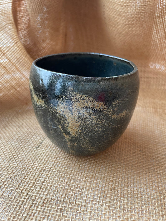 Mug in black with gold specks, pebble shape, handmade ceramics #1