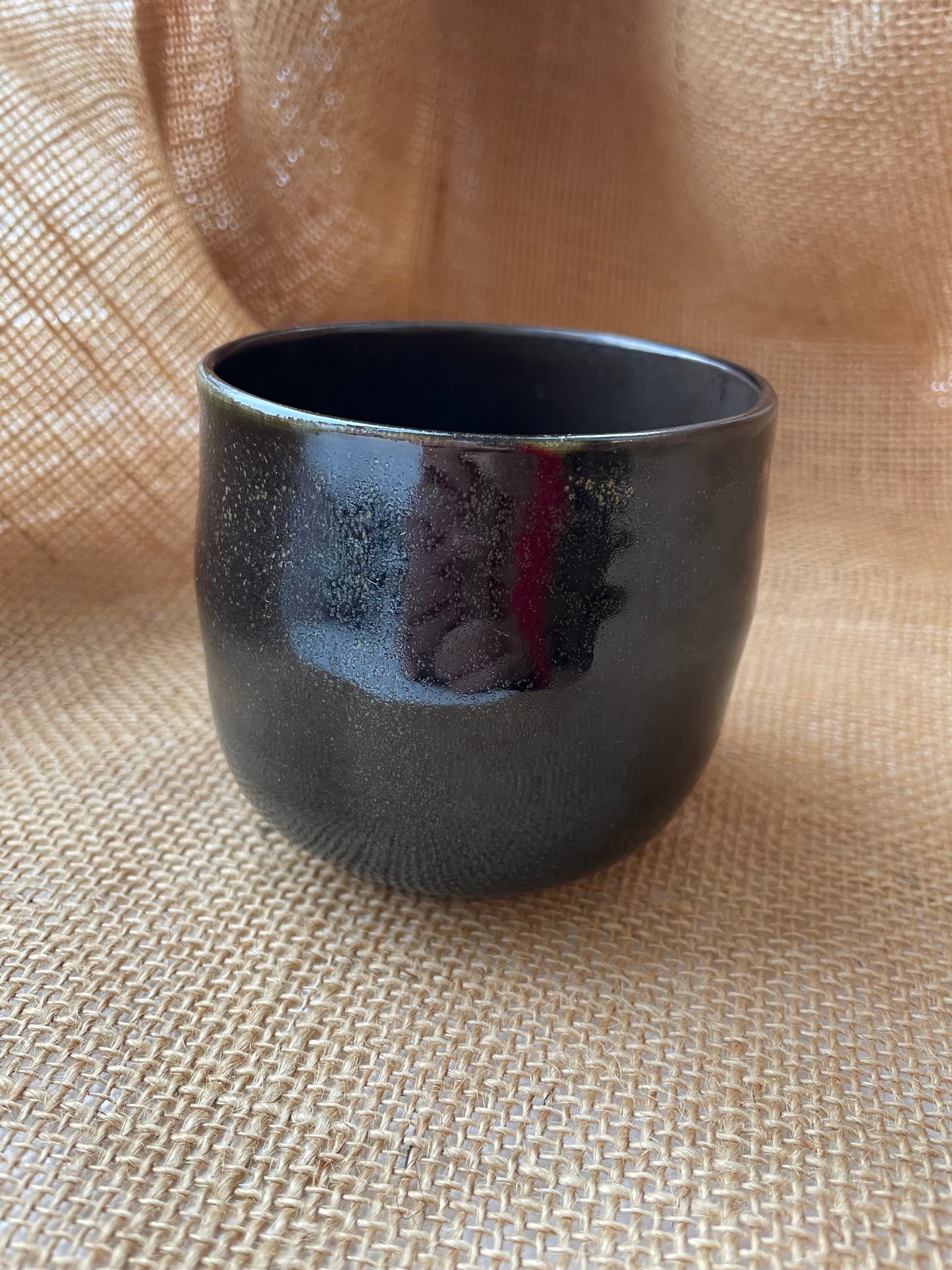 Mug in black with gold specks, round shape, handmade ceramics #1