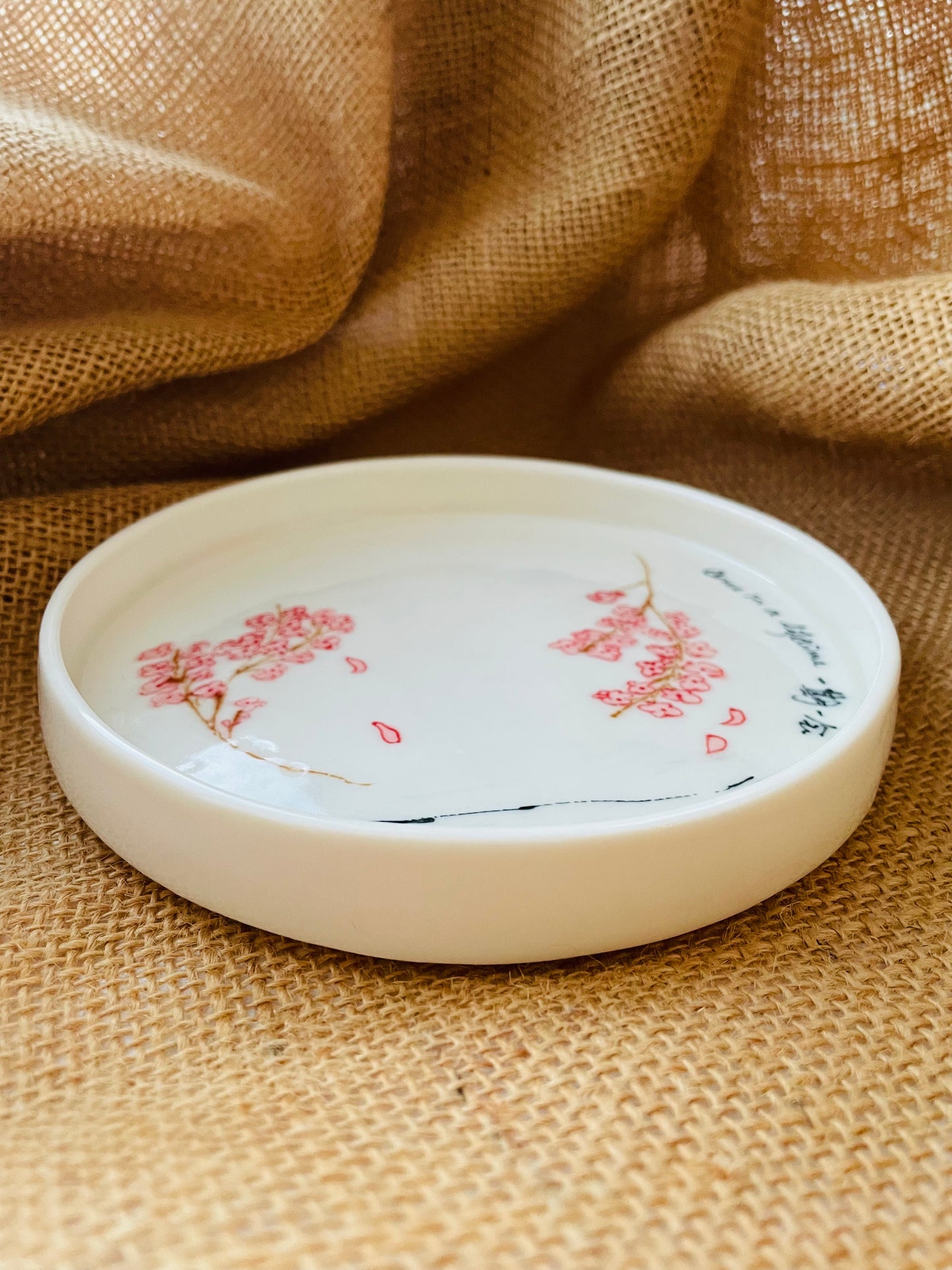 Sakura plate #5, sketch on porcelain