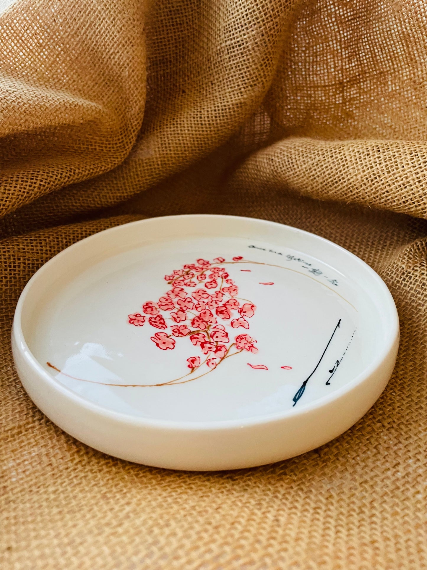 Sakura plate #6, sketch on porcelain
