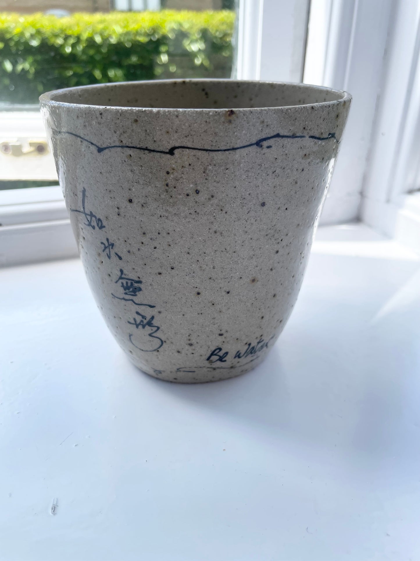 Be Water pot in flecked grey, handmade ceramics