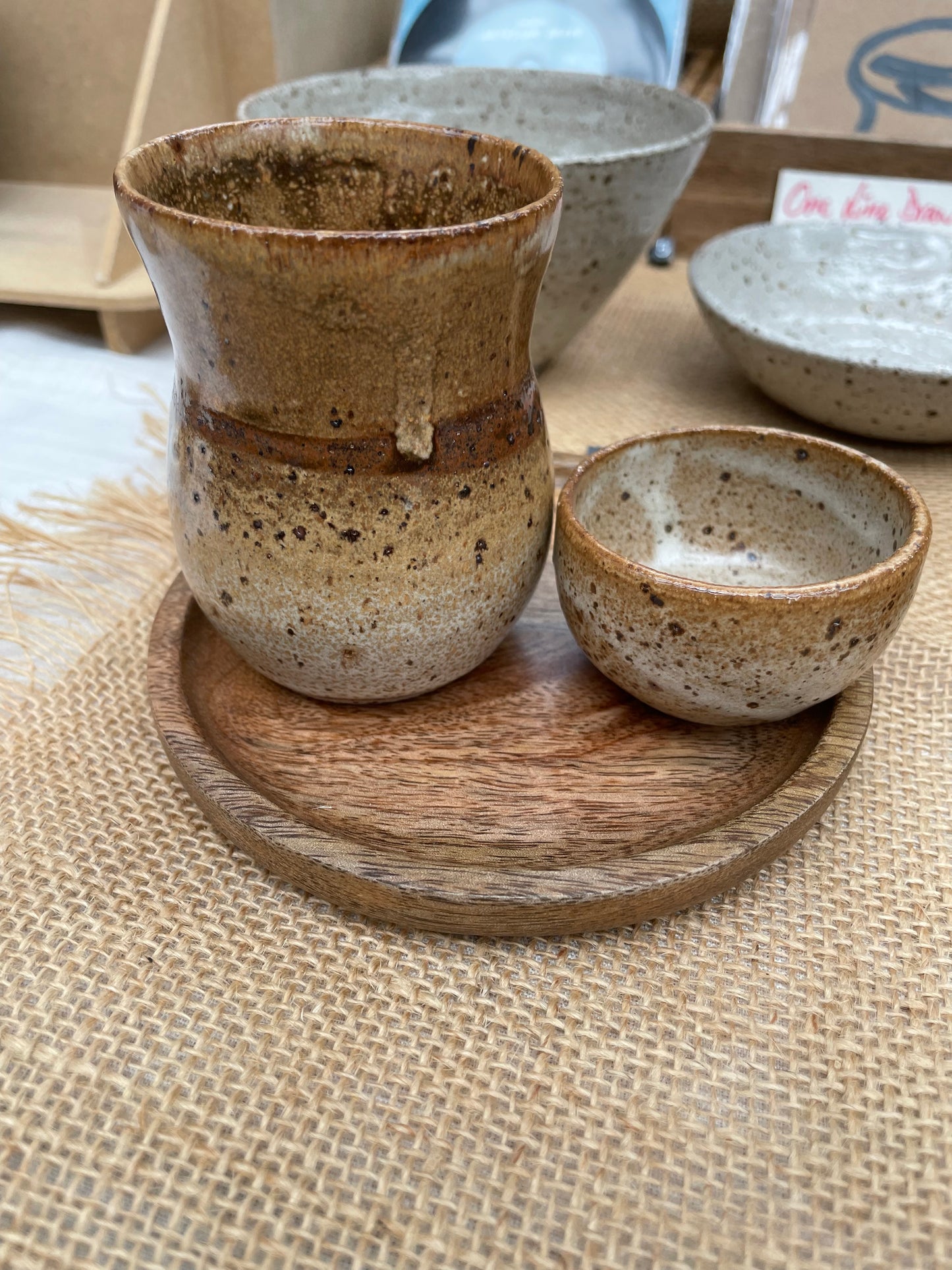 Sake set in orange brown, handmade ceramics