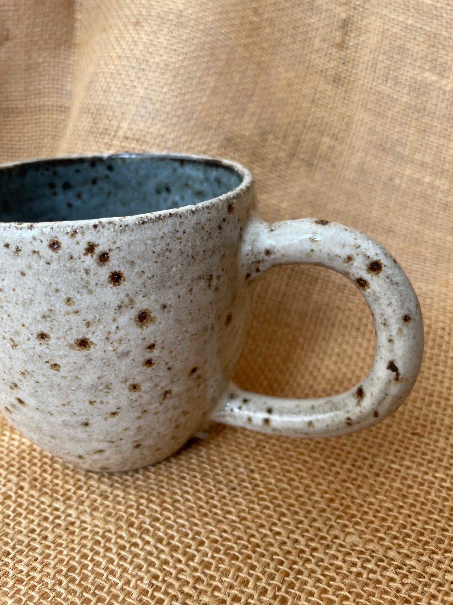 Question Mug in white and grey blue, grogged, handmade ceramics #4