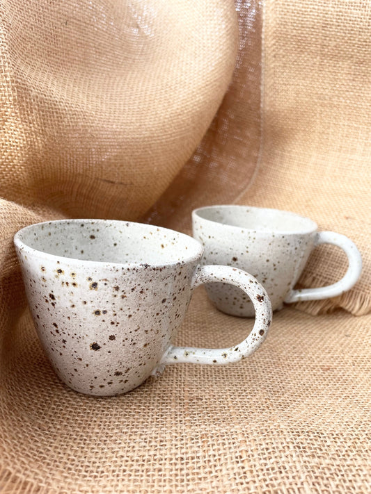 Question Mug in white with fleck, handmade ceramics