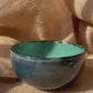 Bowl in jade and dark blue, glossy and smooth, handmade ceramics