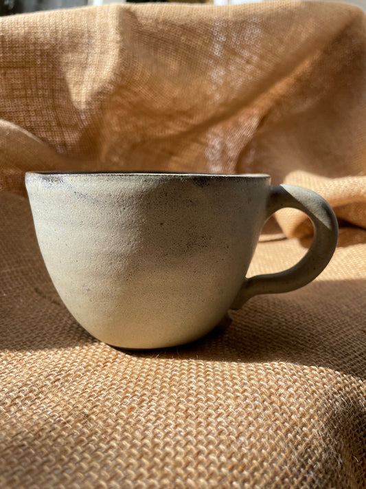 Question Mug in light brown, handmade ceramics
