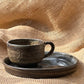 Mini plate in dark brown, glossy and smooth, shiny gold particles, handmade ceramics