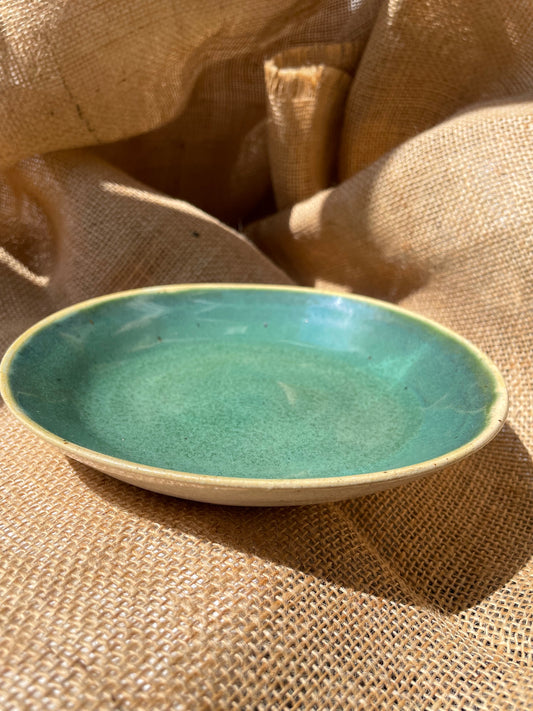 Plate in green, smooth, handmade ceramics
