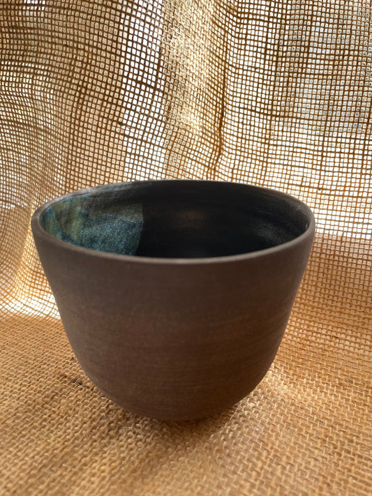 No Problem Mug in dark brown & blue, handmade ceramics