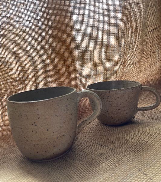 Question Mug in light brown, slightly grogged, handmade ceramics