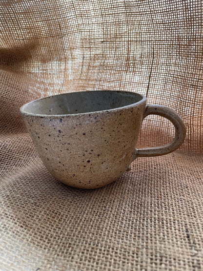 Question Mug in light brown, slightly grogged, handmade ceramics