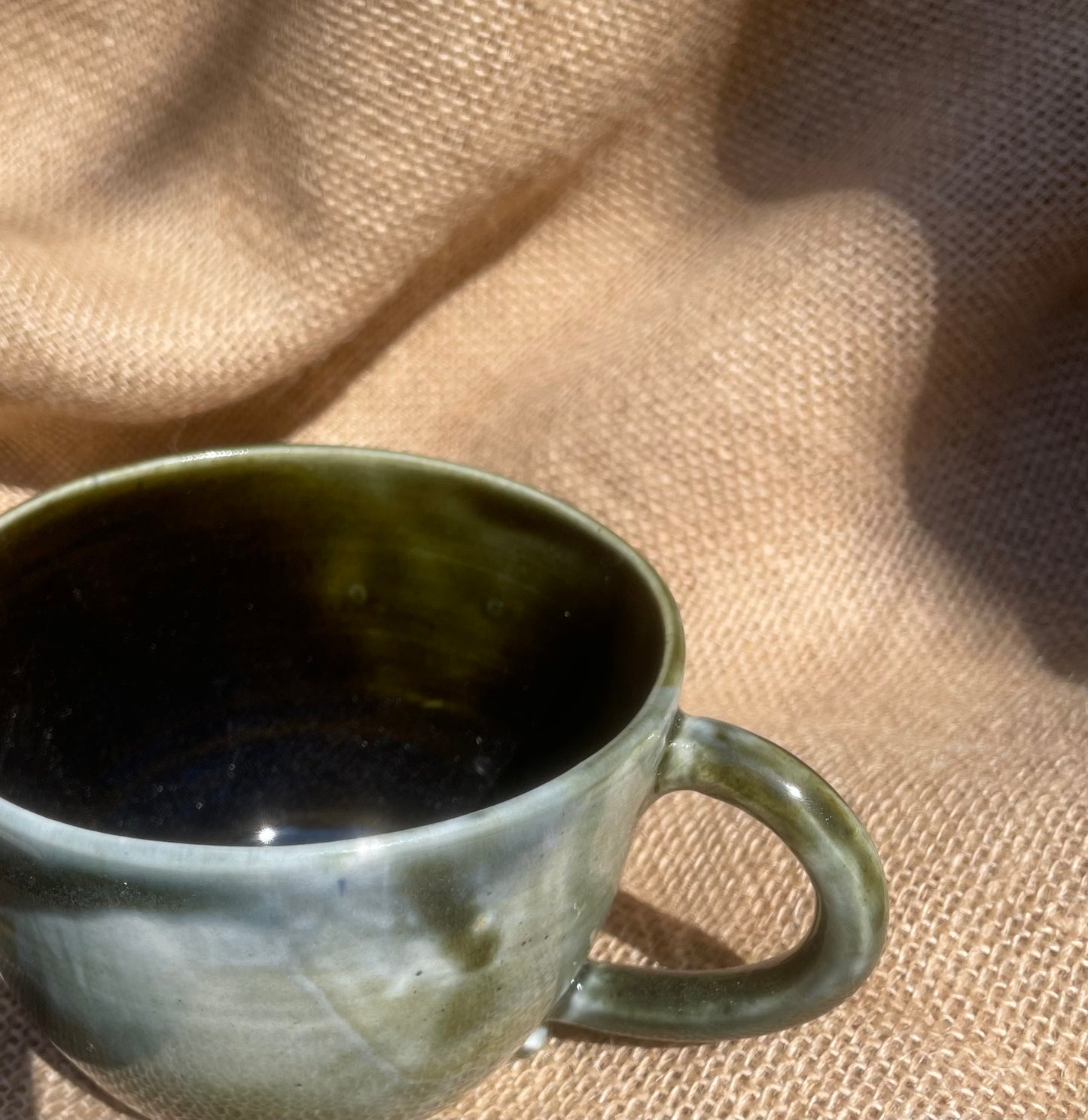 Question Mug in smoky green, handmade ceramics