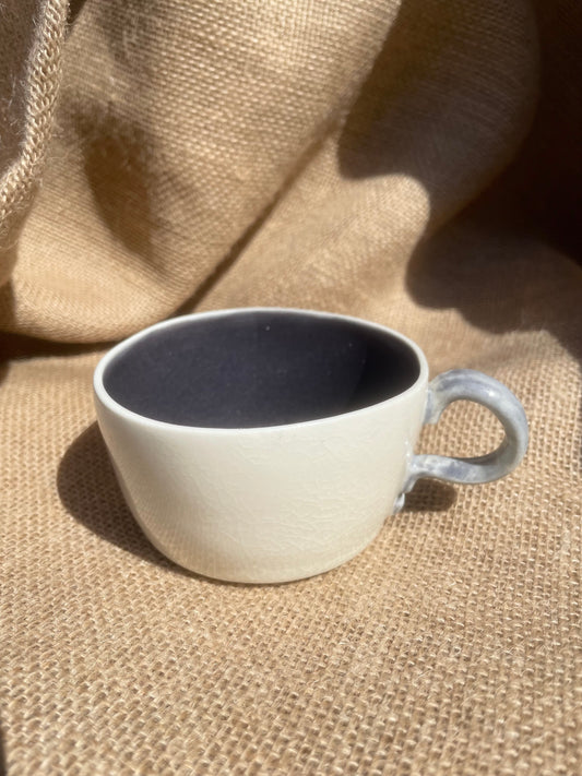 Question Mug in purple and white, handmade ceramics