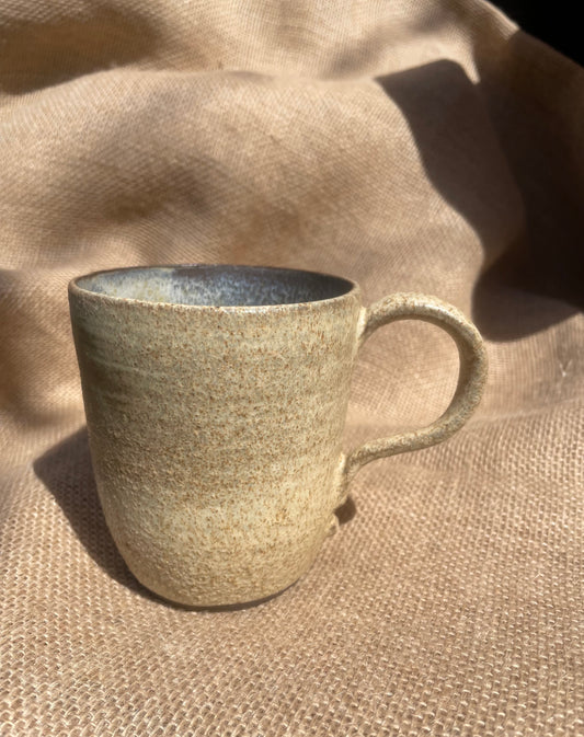 Question Mug in light brown, slightly grogged, handmade ceramics