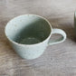 Question Mug in green, slightly grogged, handmade ceramics