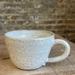 Question Mug in white, slightly grogged, handmade ceramics