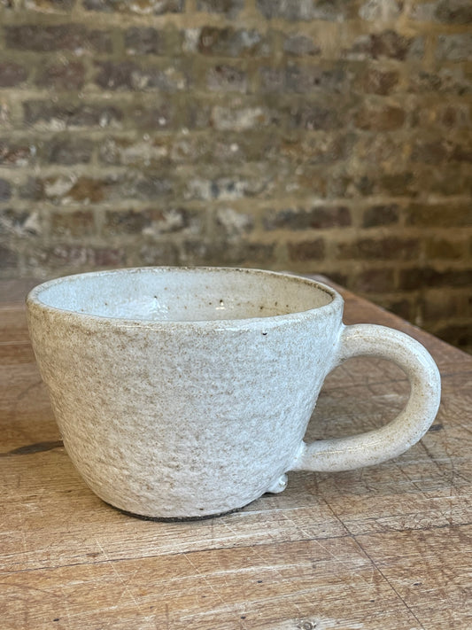 Question Mug in white, slightly grogged, handmade ceramics