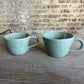 Question Mug in green, slightly grogged, handmade ceramics